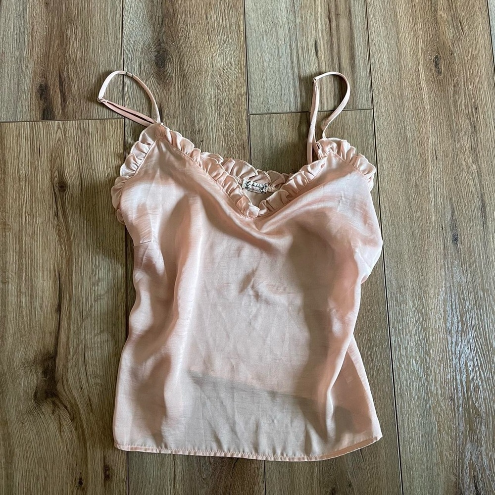 Free People champagne ruffle lined satin tank